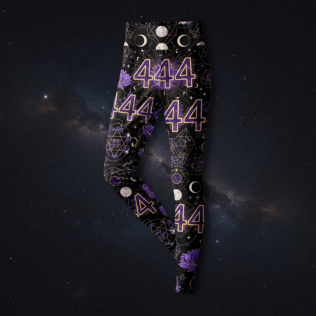 TITAN Women's Leggings — Angel Number 444 amethyst gold sacred geometry design
