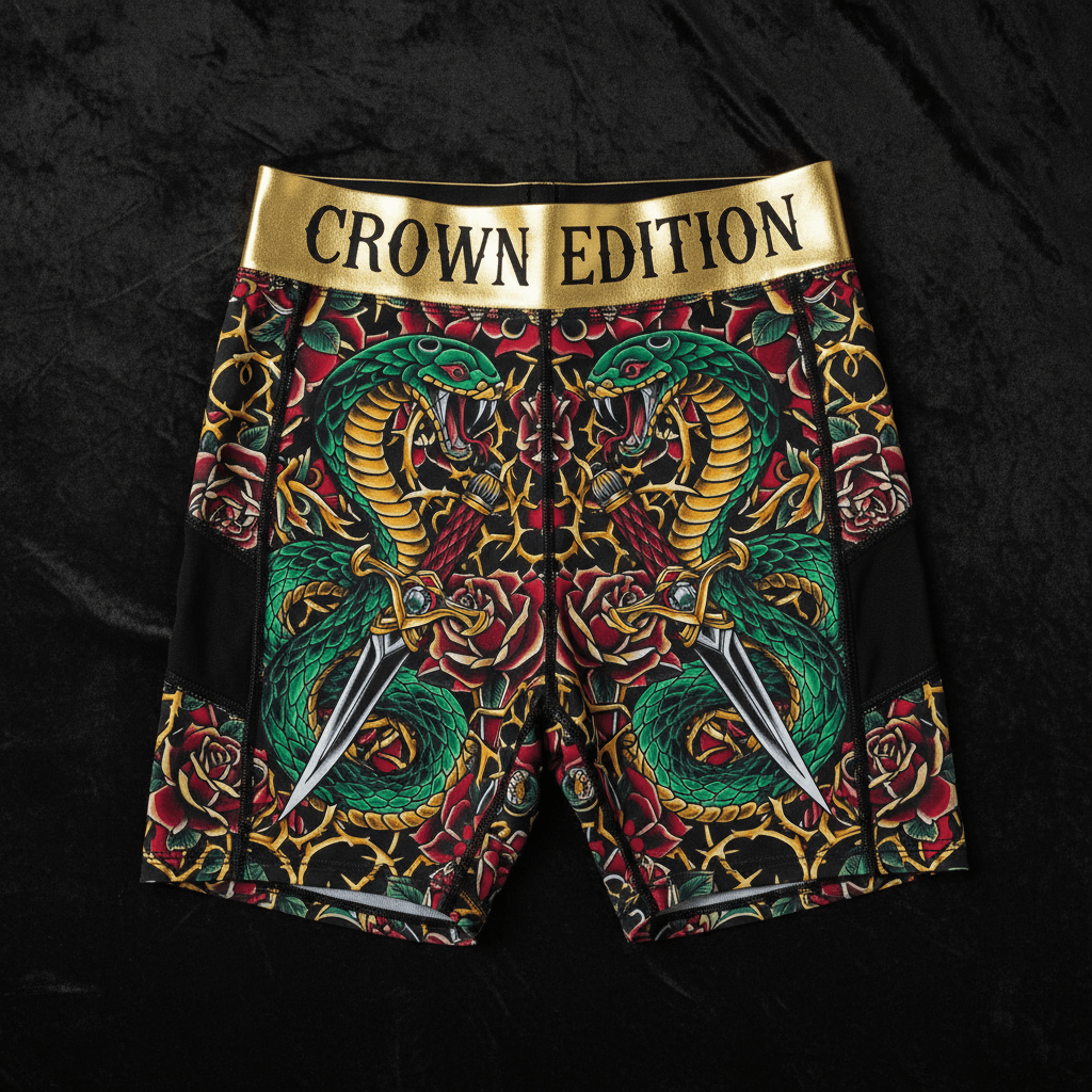 TITAN Crown Edition Tattoo Art Mesh Panel Bike Shorts Women's Athletic Bottoms