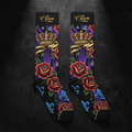 TITAN Crown Edition Tattoo Art Over-the-Calf Dress Socks - bold colorful tattoo artwork on matte black fabric