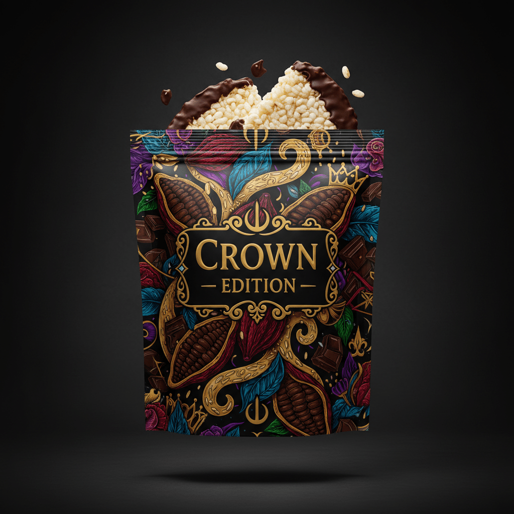TITAN Rice Cakes Dark Chocolate Flavor — Crown Edition bold tattoo-style artwork