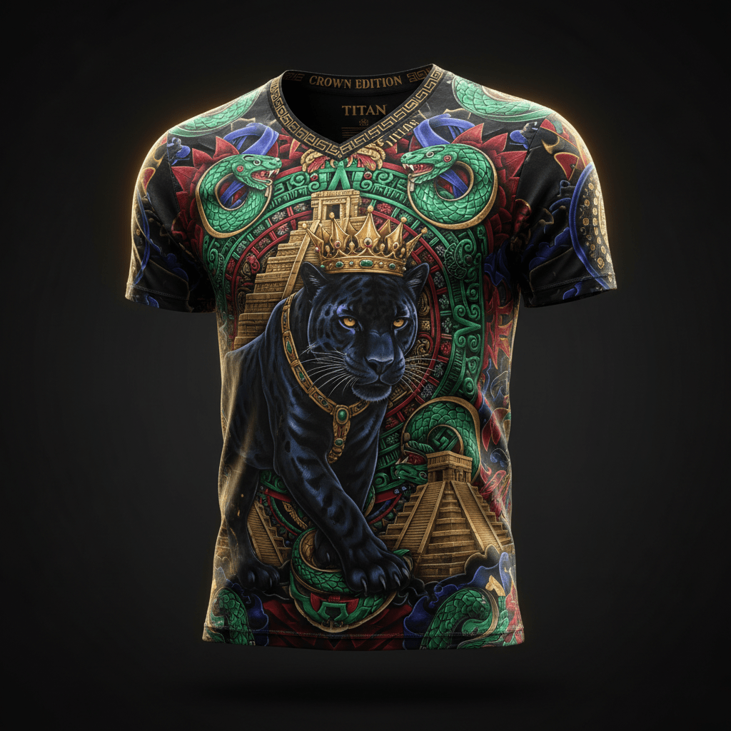 TITAN Men's V-Neck Tee - Aztec Jaguar Crown Edition Design