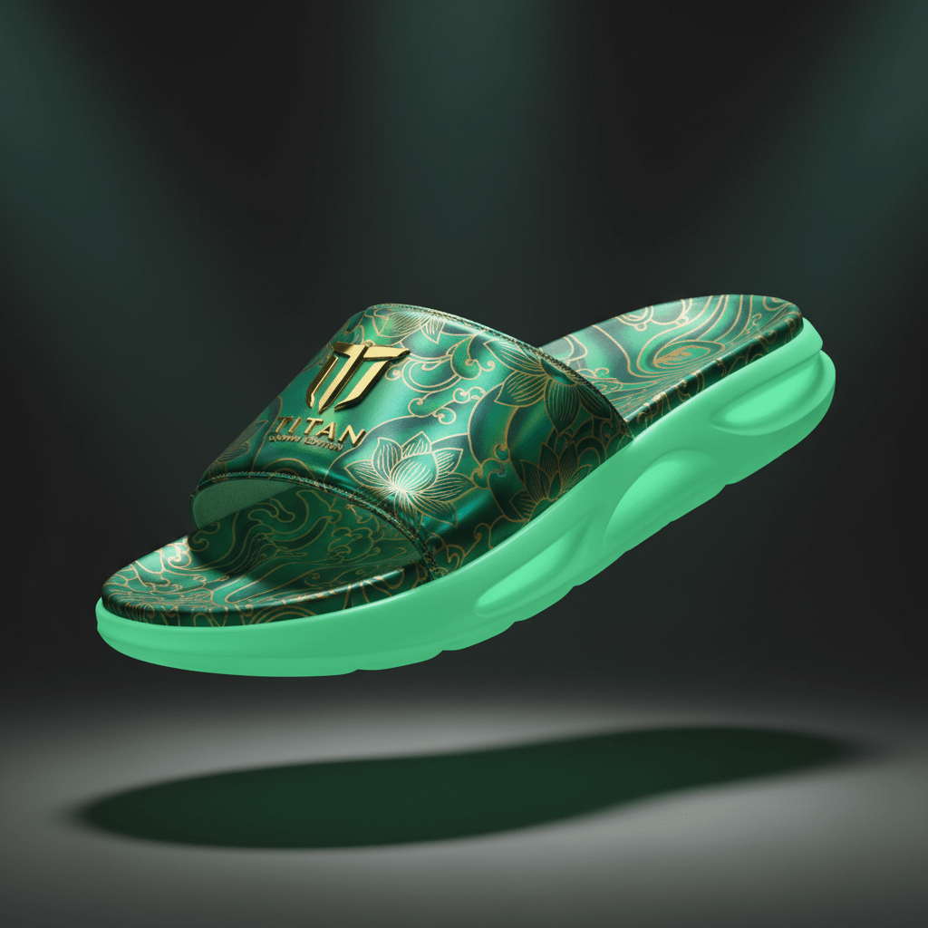 TITAN Crown Edition Emerald Lotus Queen Athletic Slide emerald green gold holographic design