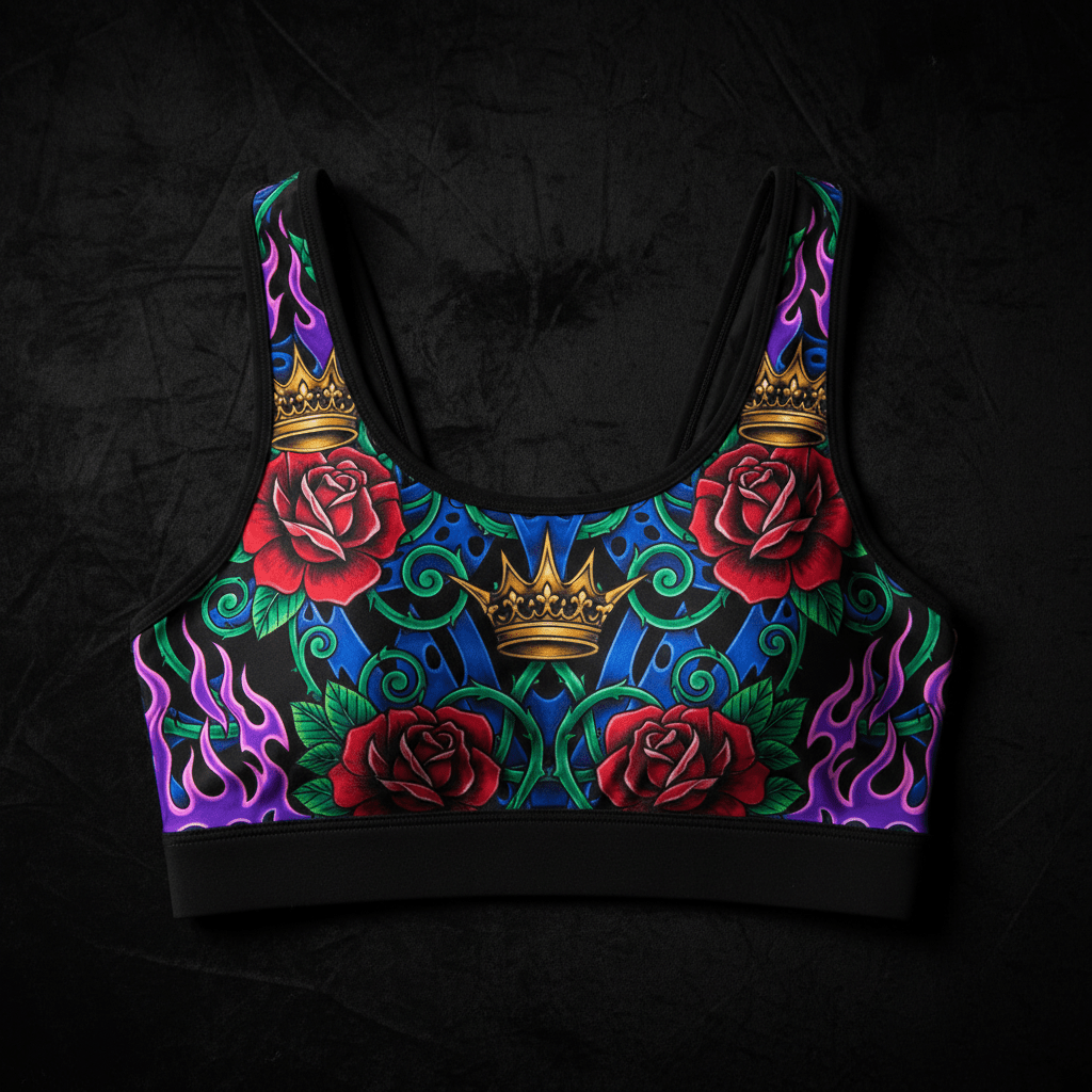 TITAN Crown Edition Women's Sports Bra — Crimson Rose Tattoo Art