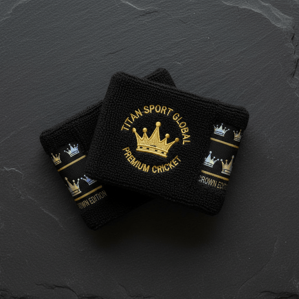 TITAN Crown Edition Cricket Sweat Wristbands Set Matte Black Gold