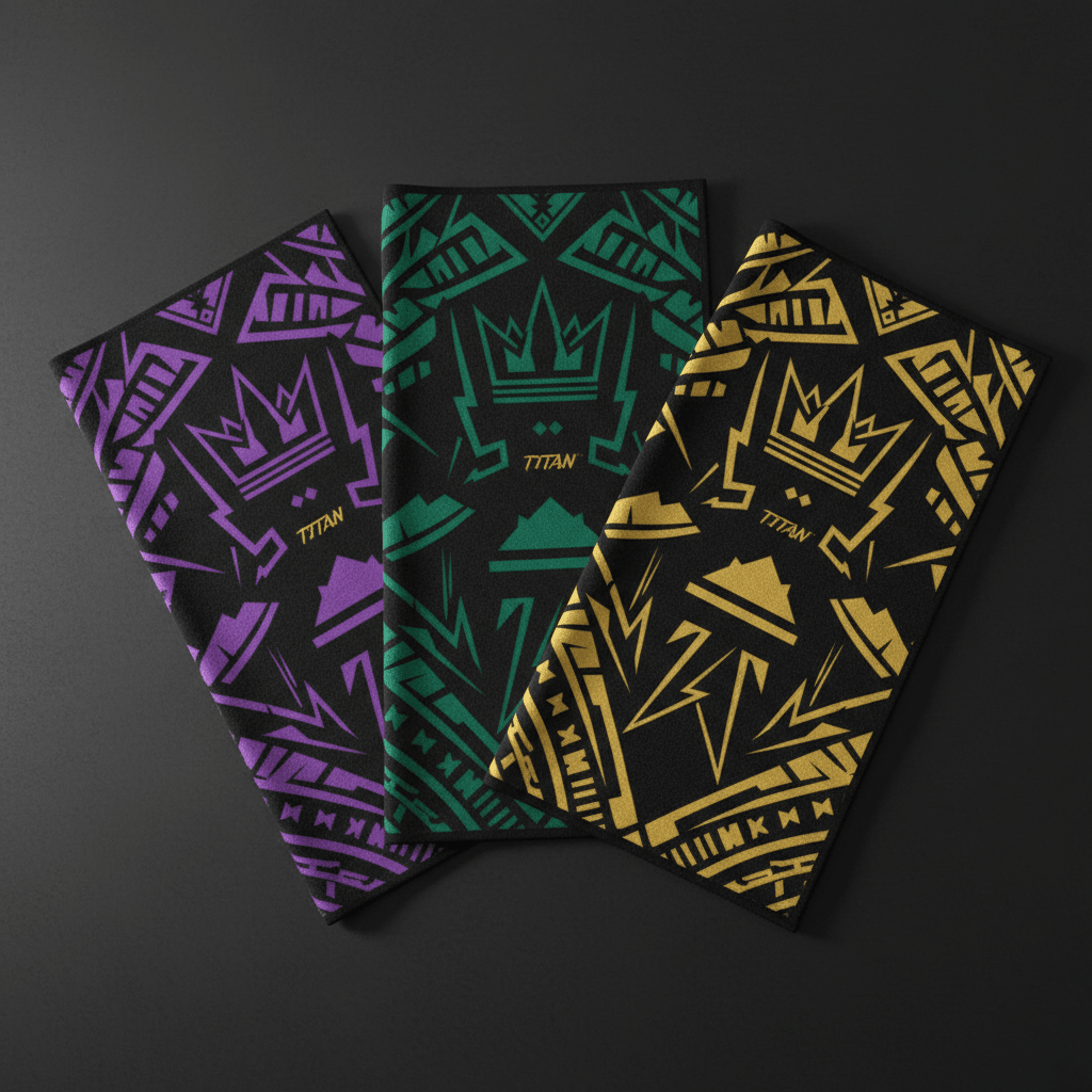TITAN Gym Towel Microfiber Quick-Dry 3-Pack with geometric tribal Crown Edition artwork