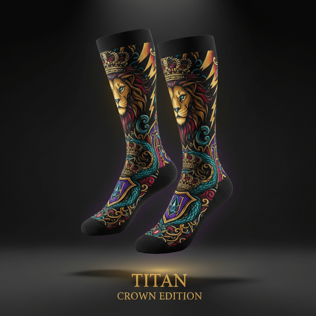 TITAN Knee High Compression Socks with bold tattoo-style Crown Edition artwork