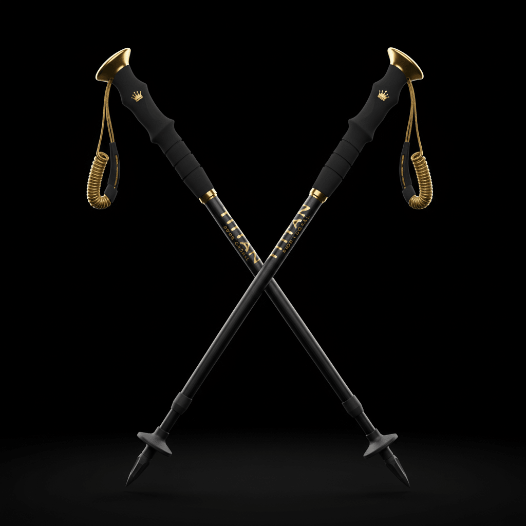 TITAN Trekking Poles Blackout Crown — matte black with gold crown logo