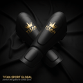 TITAN Combat Shin Guards Crown Series — matte black with gold crown logo