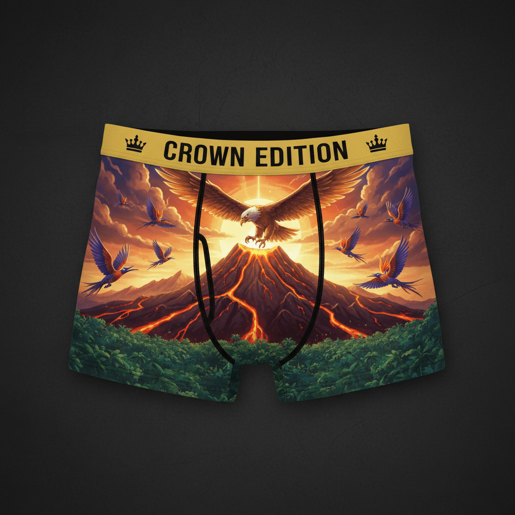 TITAN Golden Eagle Volcano Men's Boxer Briefs Crown Edition — anime eagle art on matte black