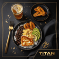 TITAN Venezuelan Pabellón Power Breakfast Bowl flat lay dark luxury