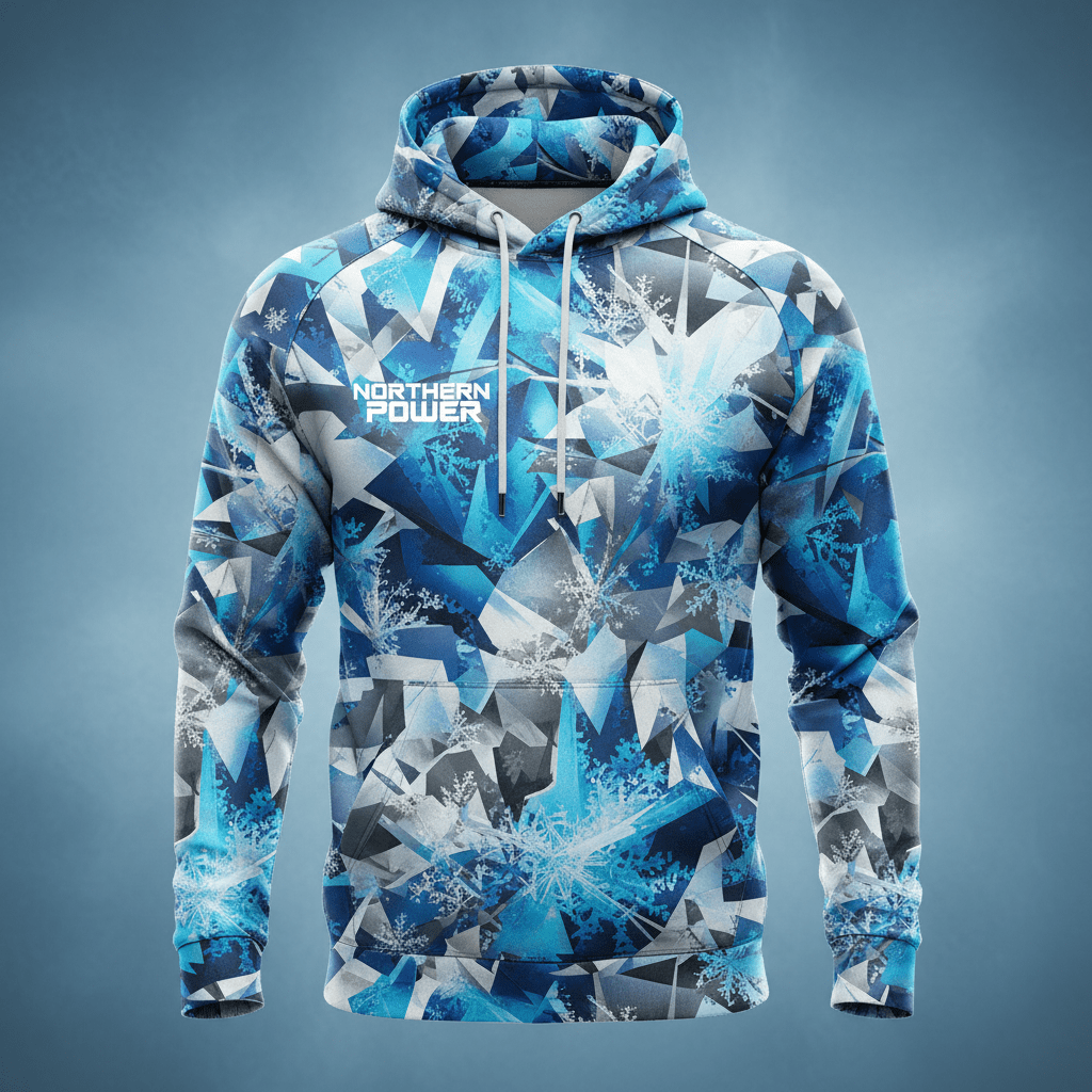 TITAN Men's Performance Hoodie — Arctic Camo icy blue geometric design