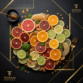 TITAN Global Citrus Vitamin Fruit Platter flat lay dark luxury