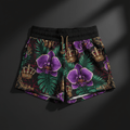 TITAN Crown Edition Tattoo Art Women's Lounge Shorts - bold orchid tropics tattoo artwork on matte black fabric