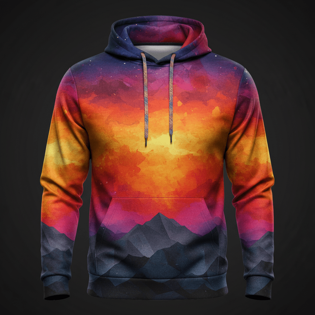 TITAN Men's Performance Hoodie — Sunset Mountain colorful gradient design