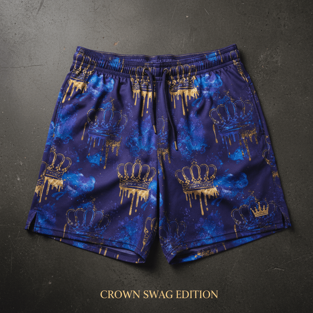 TITAN Men's Galaxy Drip Crown Athletic Shorts — Cosmic King SWAG Edition
