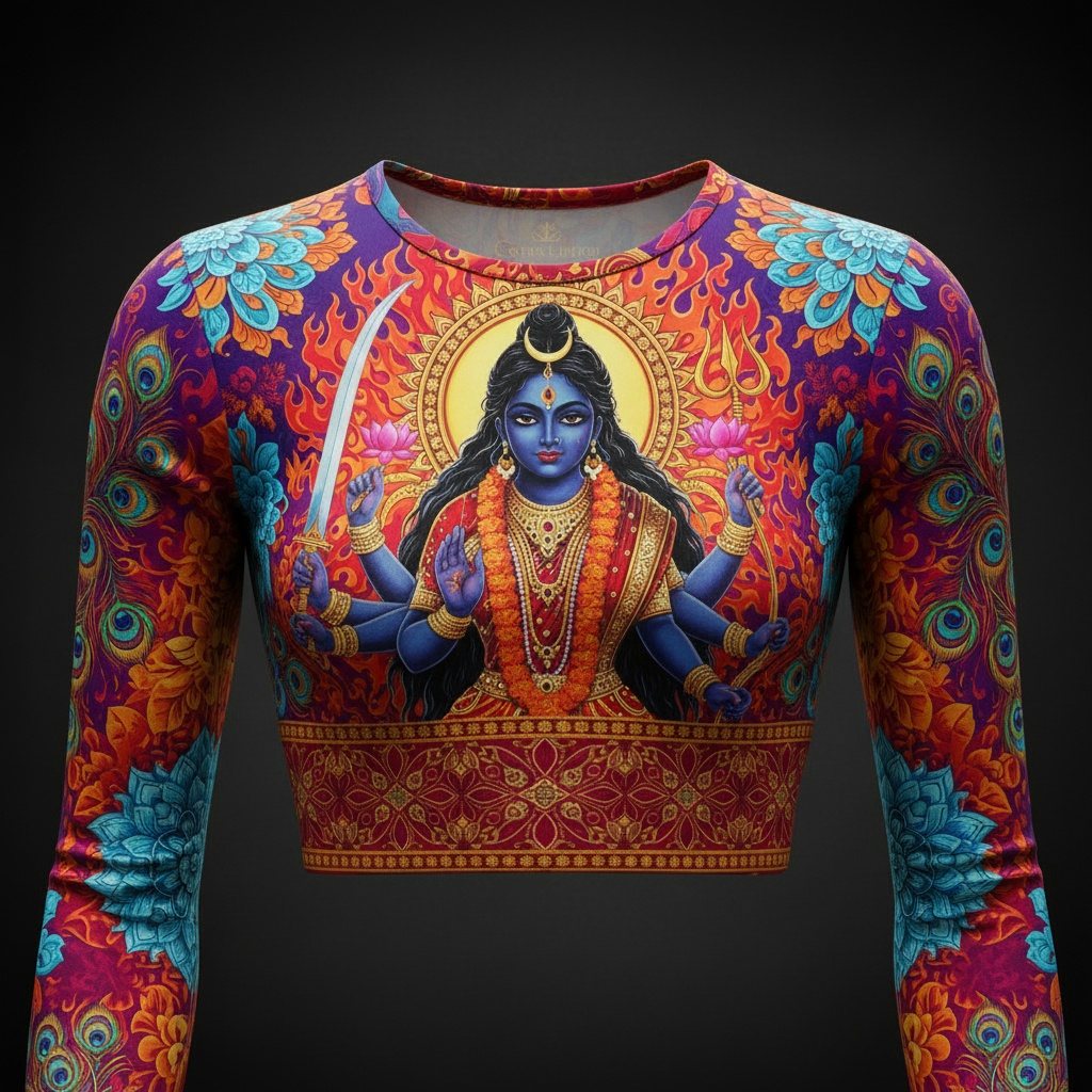 TITAN Women’s Kali Ma Warrior Goddess Long Sleeve Crop — Shakti Dark Edition