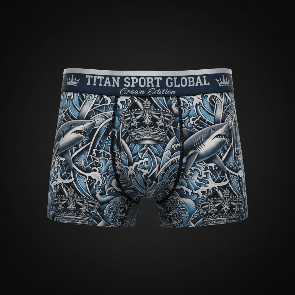 TITAN Crown Edition Men's Apex Shark Boxer Briefs — Steel Blue & Silver