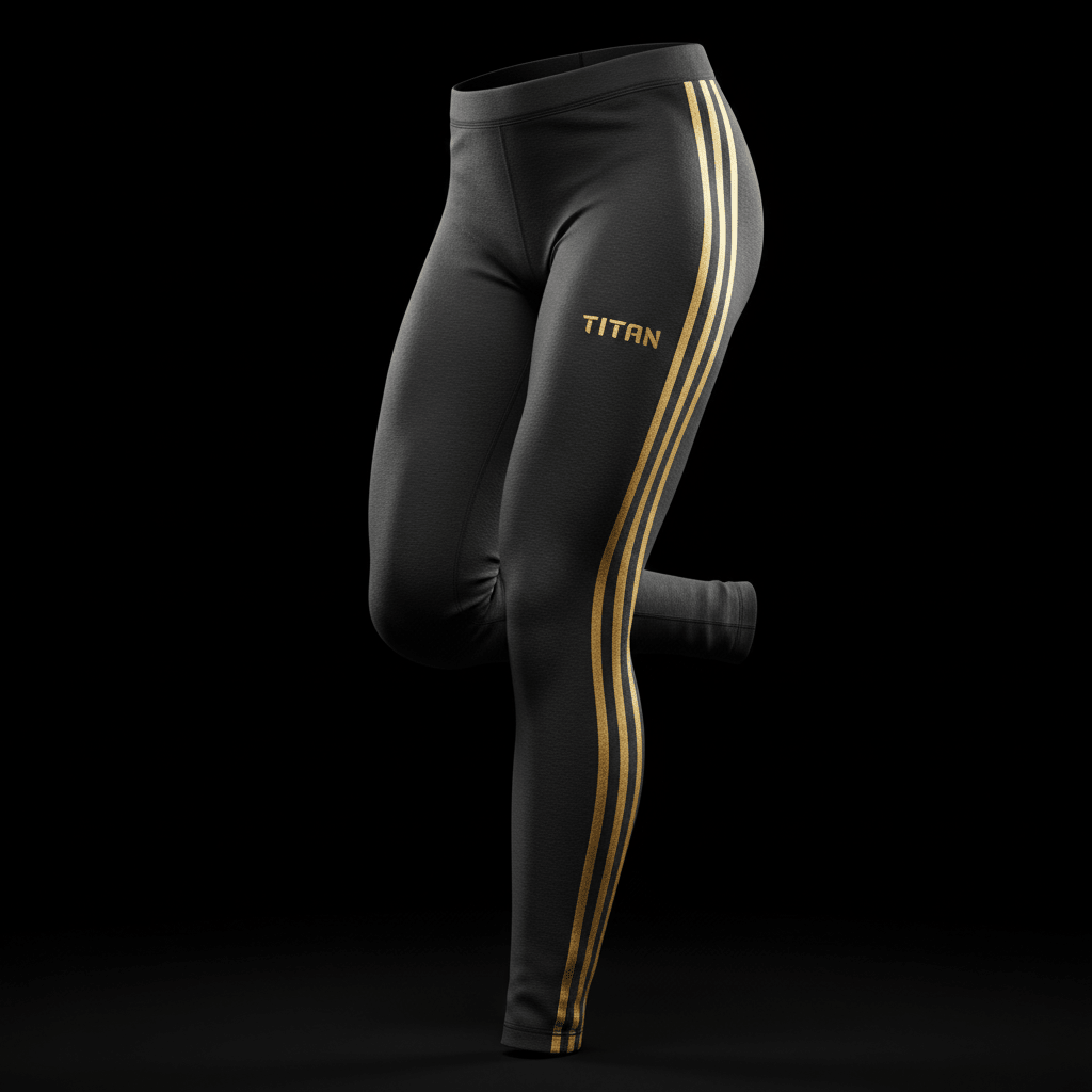 TITAN compression leggings in charcoal black with metallic gold stripes - winter collection 2026