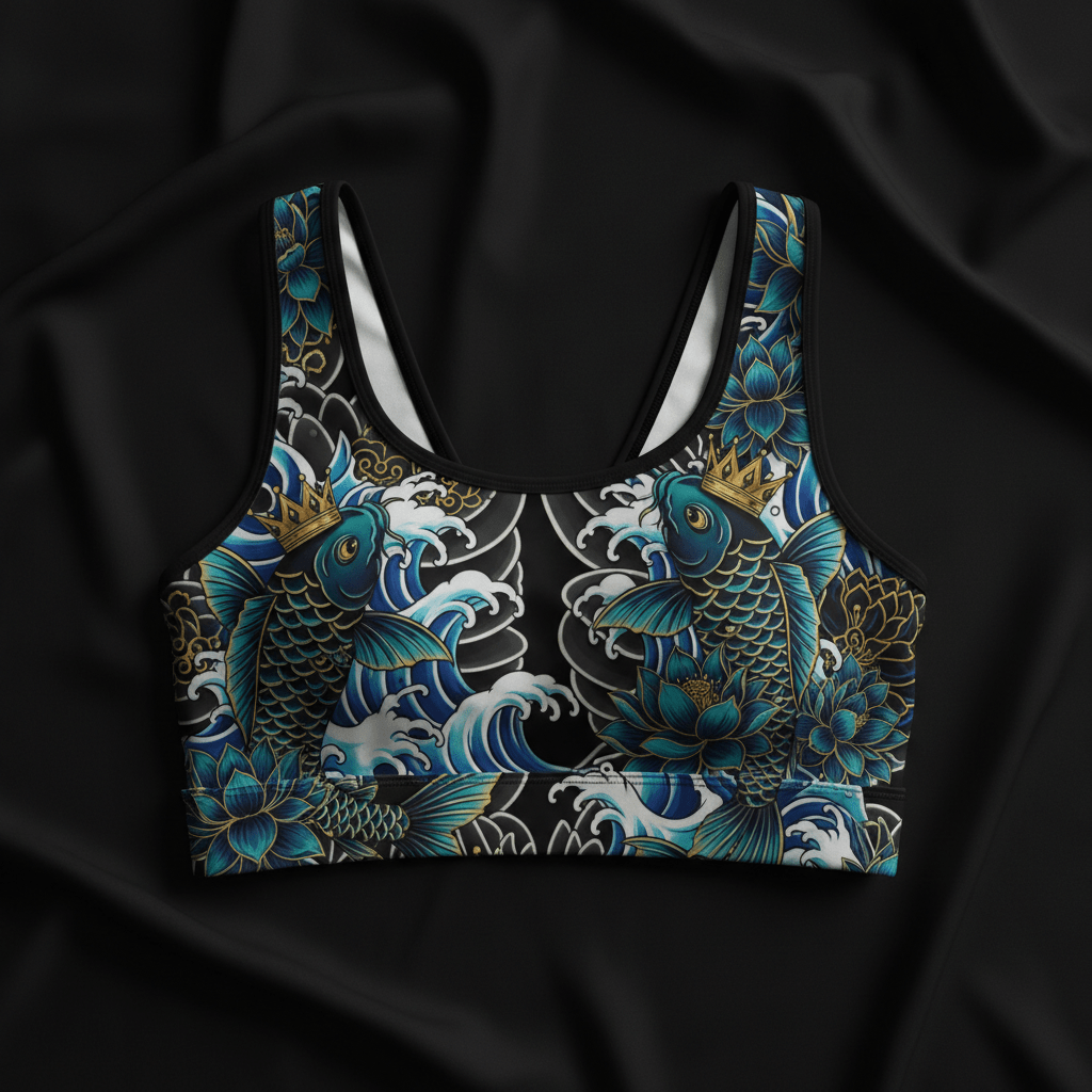 TITAN Crown Edition Women's Sports Bra — Koi Ocean Queen Tattoo Art
