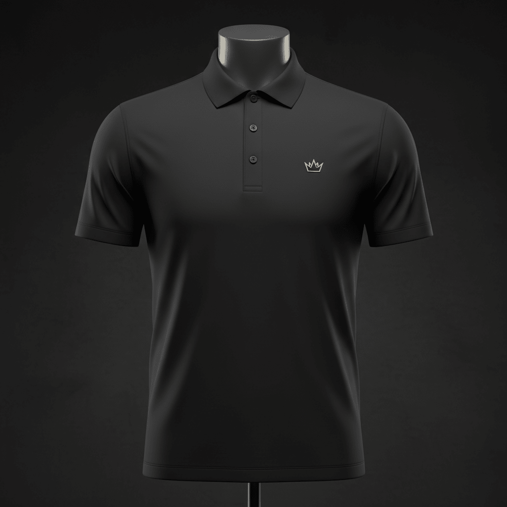 TITAN Golf Polo Shirt Vol 2 Crown Edition matte black gold crown logo left chest ghost mannequin athletic fit