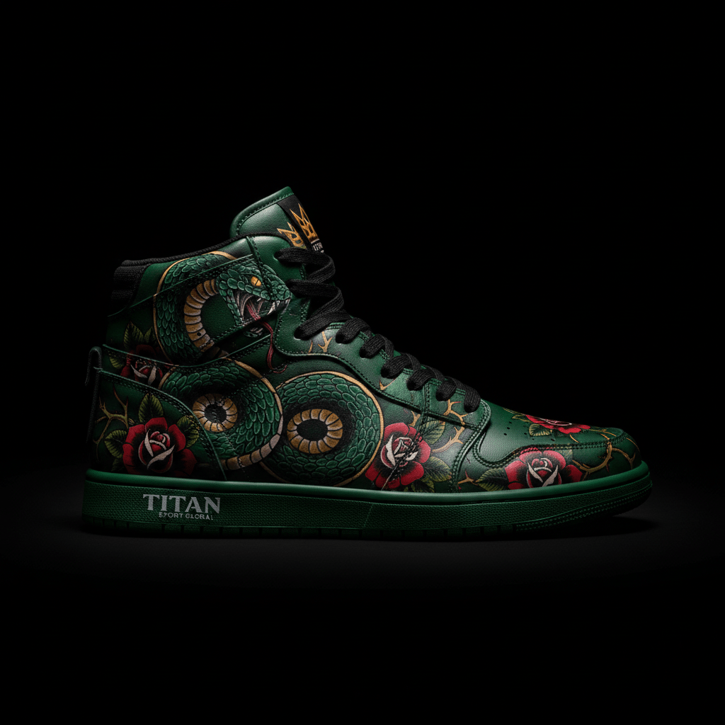 TITAN Streetwear Sneaker — Serpent Tattoo Forest Green Crown Edition
