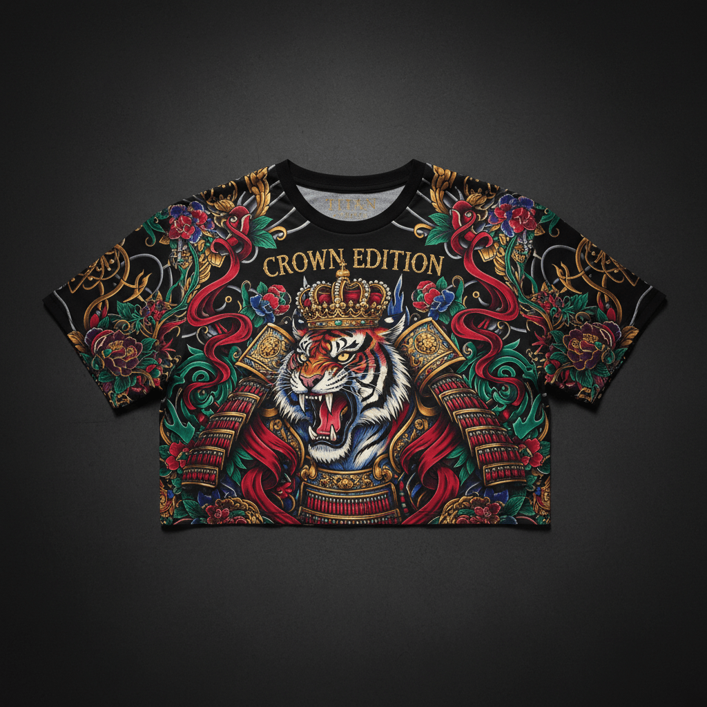 TITAN Men's Crop Tee - Tiger Samurai Crown Edition Design