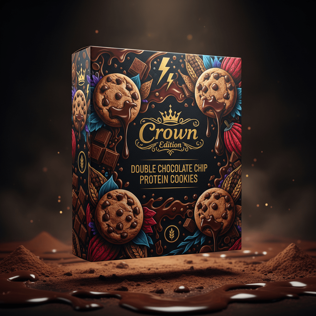 TITAN Protein Cookie Double Chocolate Chip — Crown Edition bold tattoo-style artwork