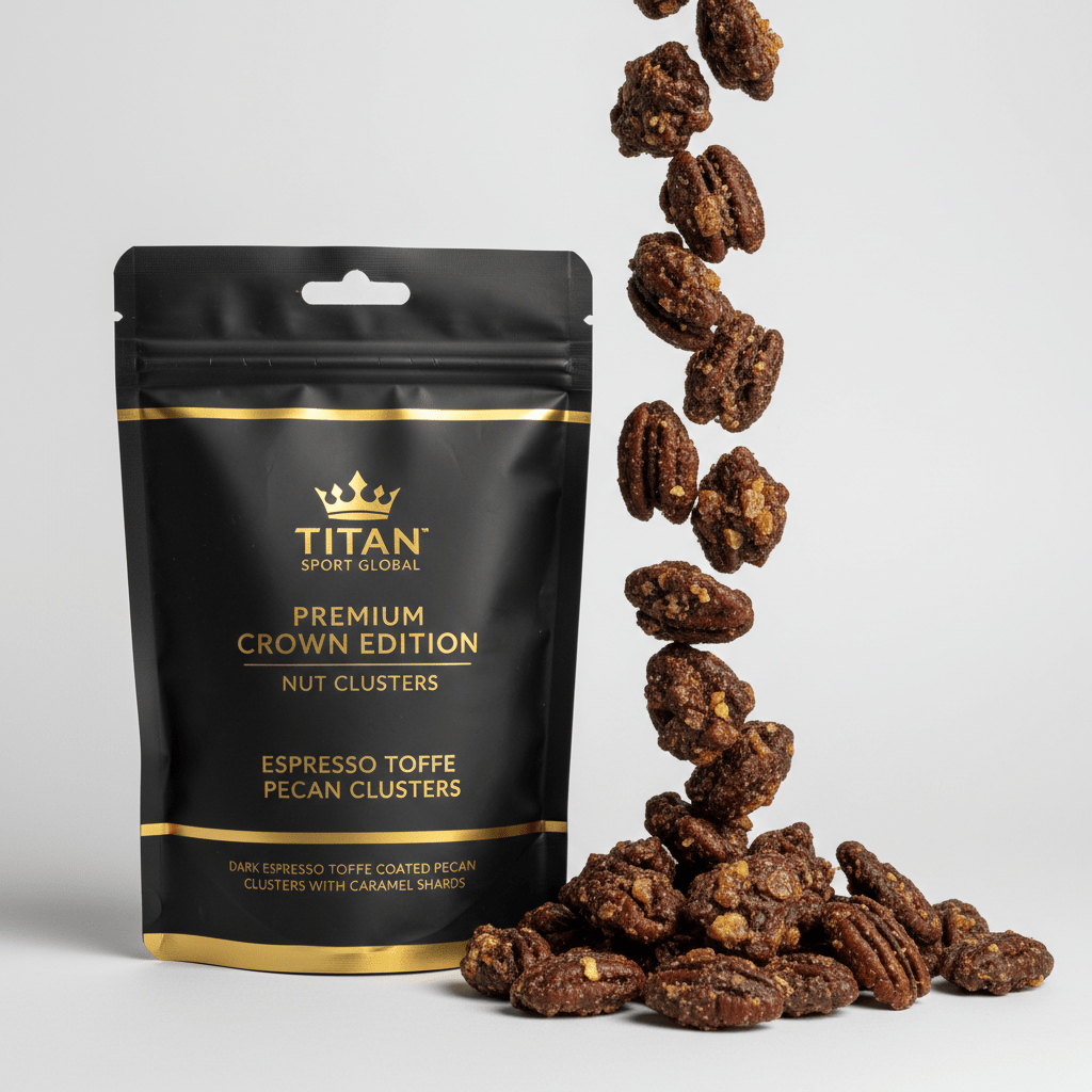 Crown Edition Espresso Toffee Pecan Protein Clusters — matte black Crown Edition pouch