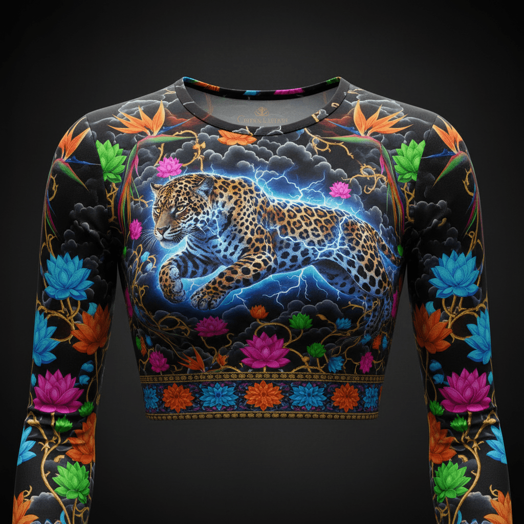 TITAN Women’s Neon Jaguar Lotus Storm Long Sleeve Crop — Itzamna Edition