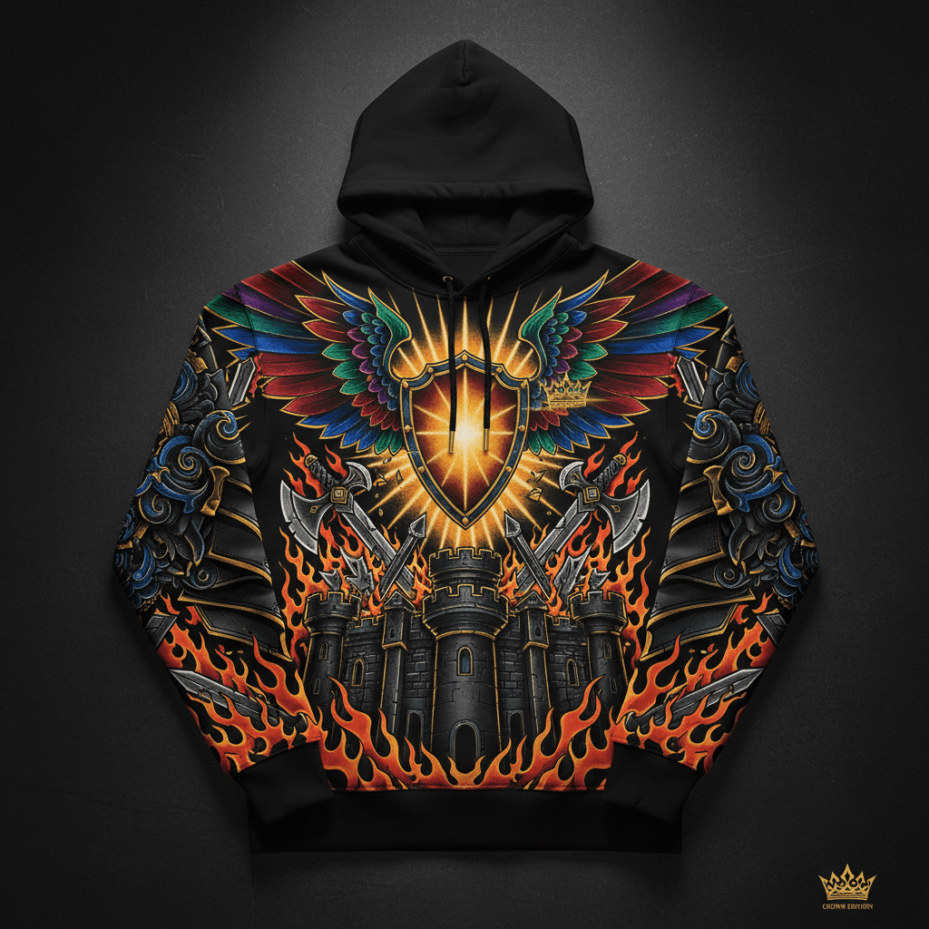 No Weapon Formed Men's Hoodie — TITAN Crown Edition tattoo artwork