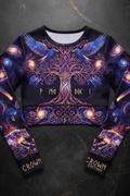 TITAN Women's Norse Yggdrasil Galaxy Tree Long Sleeve Crop — Frigg Edition