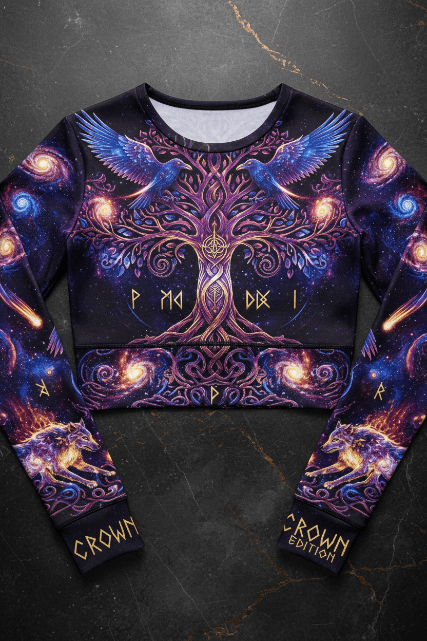 TITAN Women's Norse Yggdrasil Galaxy Tree Long Sleeve Crop — Frigg Edition