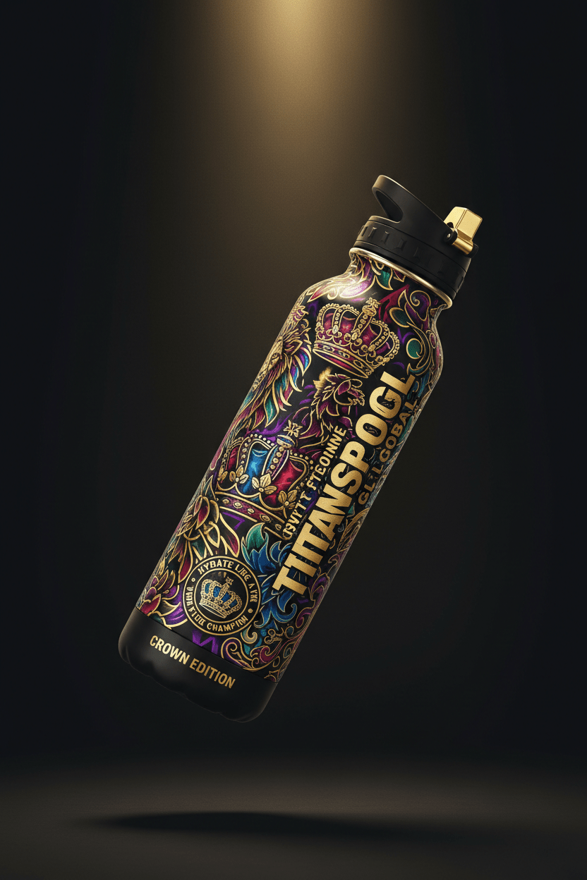 TITAN Pro Insulated Water Bottle — Bold Crown Edition tattoo-style artwork
