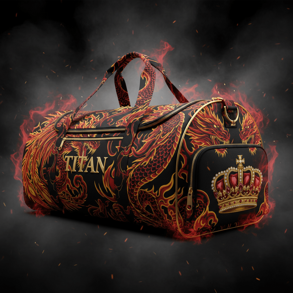 TITAN Elite Duffel Bag Black & Gold — Dragon & Phoenix Edition