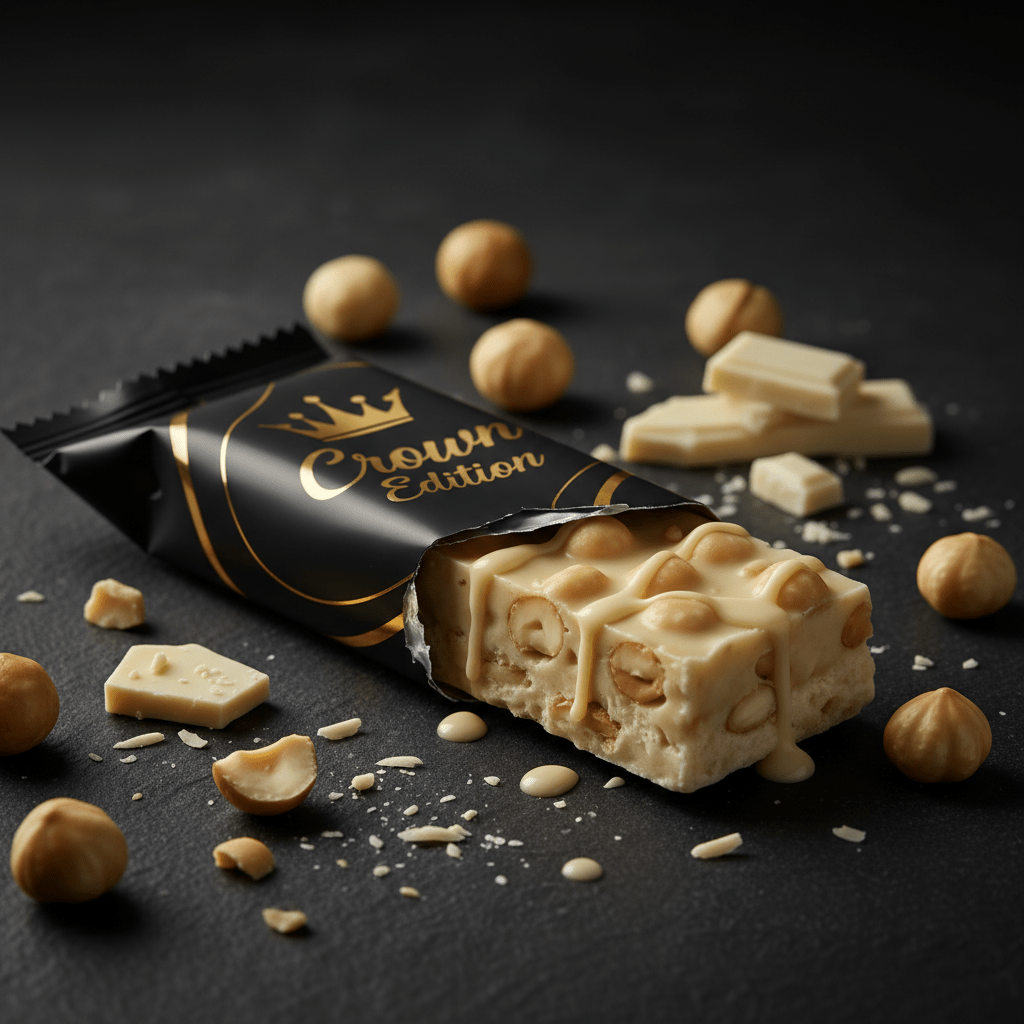 TITAN White Chocolate Macadamia Protein Bar — Crown Edition matte black packaging