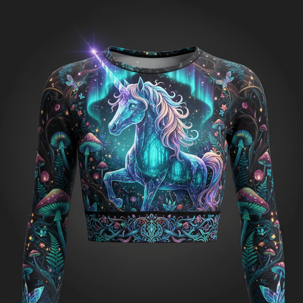 TITAN Women’s Bioluminescent Forest Unicorn Long Sleeve Crop — Luminos Edition