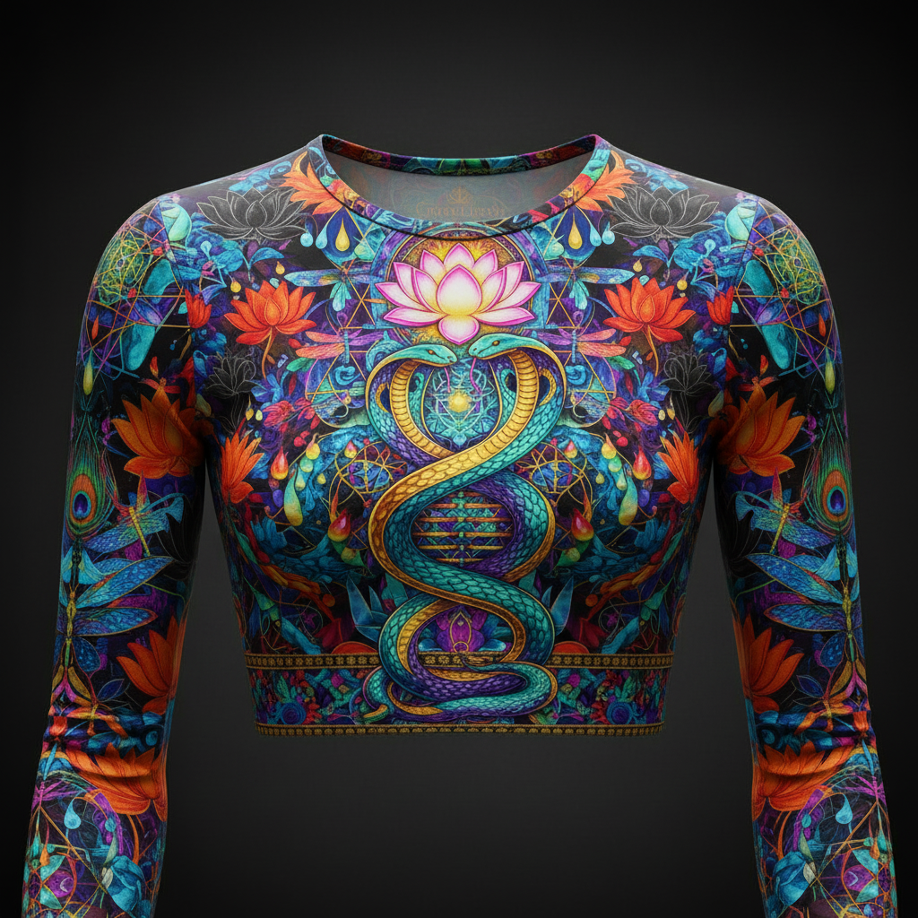 TITAN Women’s Serpent & Sacred Lotus Long Sleeve Crop — Kundalini Edition