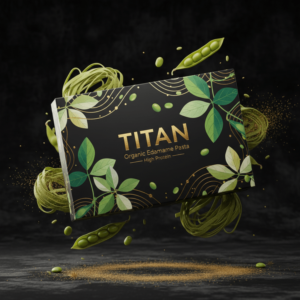 TITAN Organic Edamame Pasta High Protein — ultra-premium luxury editorial product shot