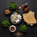 TITAN Persian Smoked Whitefish Power Breakfast meal kit flat lay dark luxury