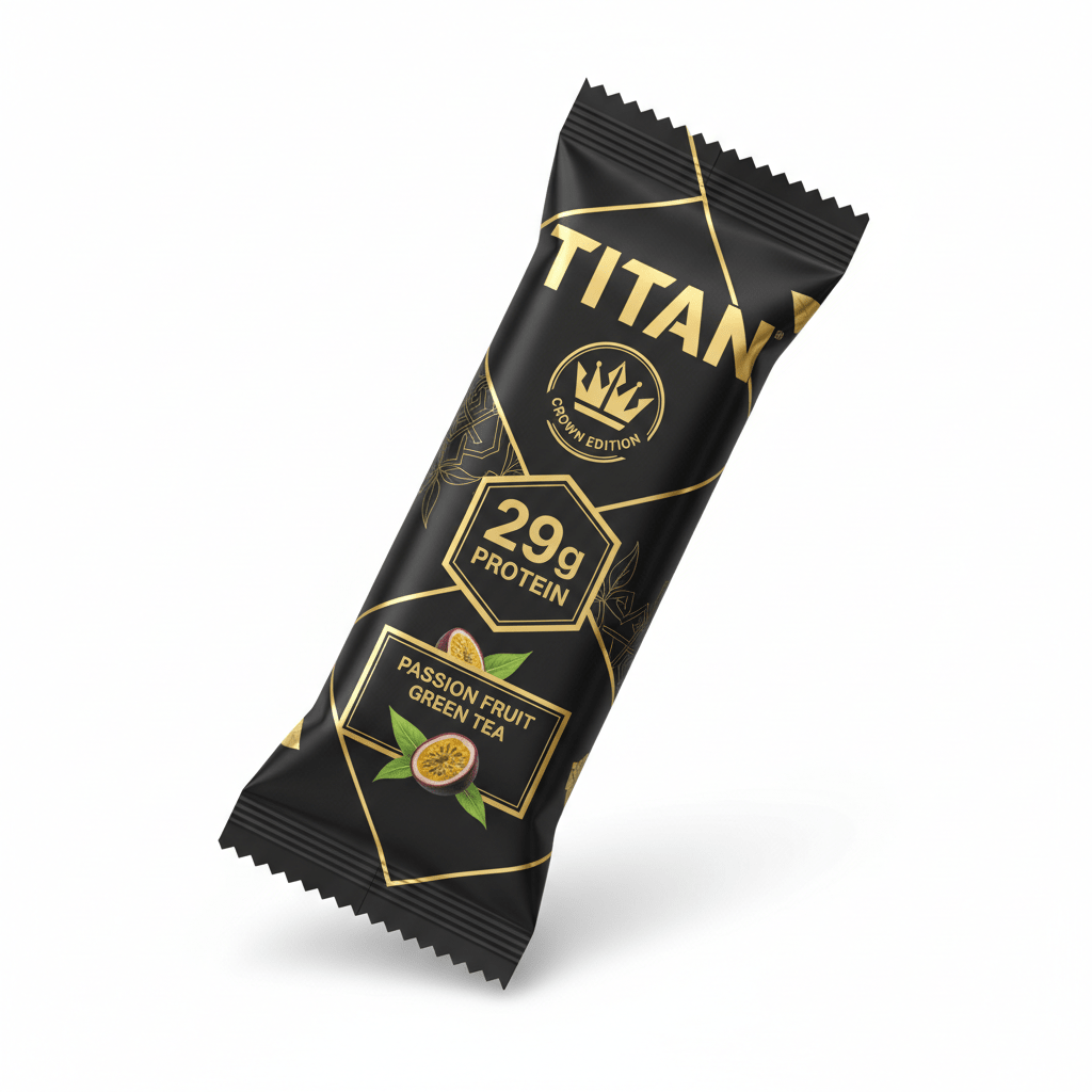TITAN Passion Fruit Green Tea Protein Bar Crown Edition packaging