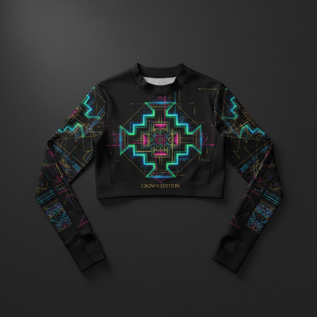 TITAN Women's Neon Andean Chakana Cross Long Sleeve Crop — Pachamama Edition
