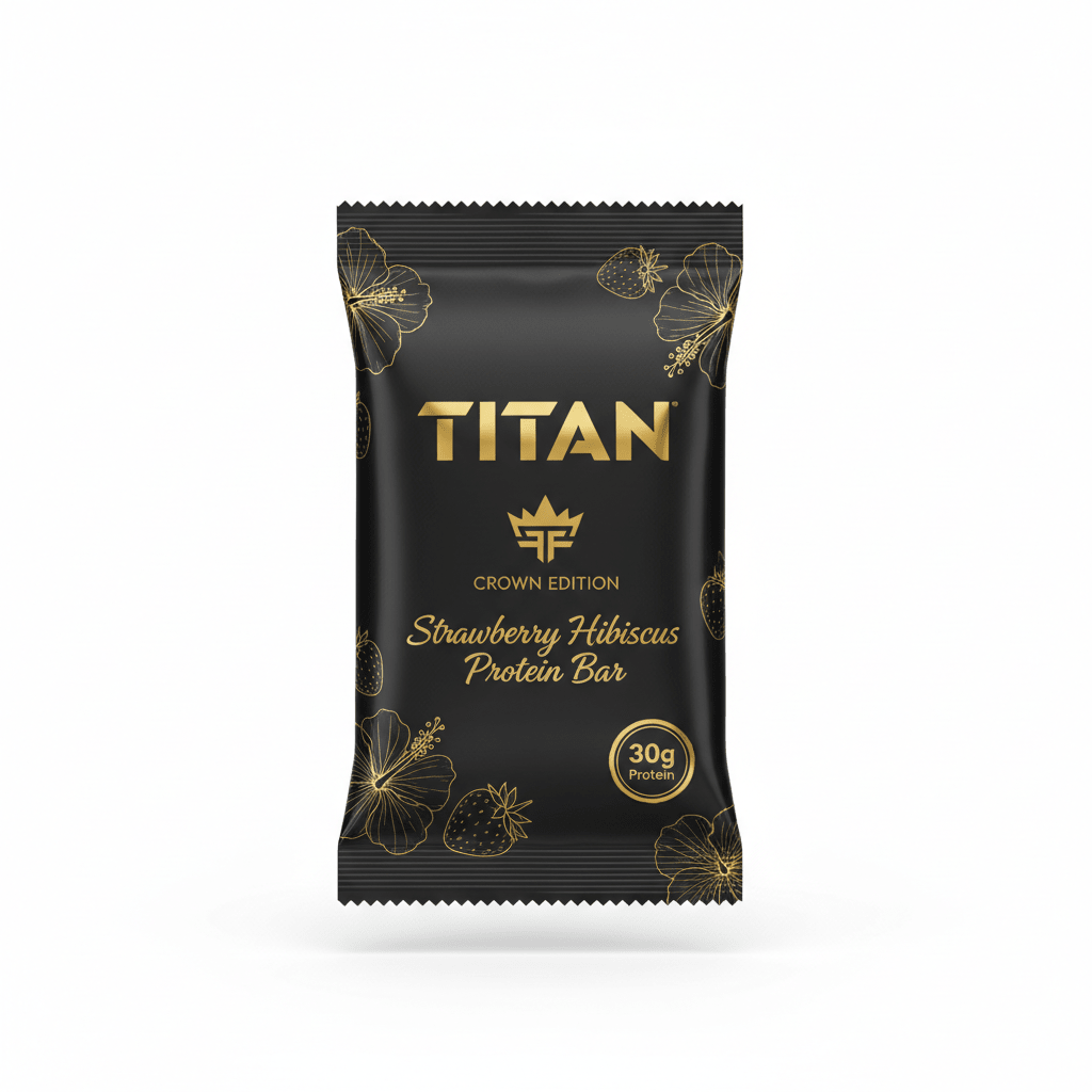 TITAN Strawberry Hibiscus Protein Bar Crown Edition packaging