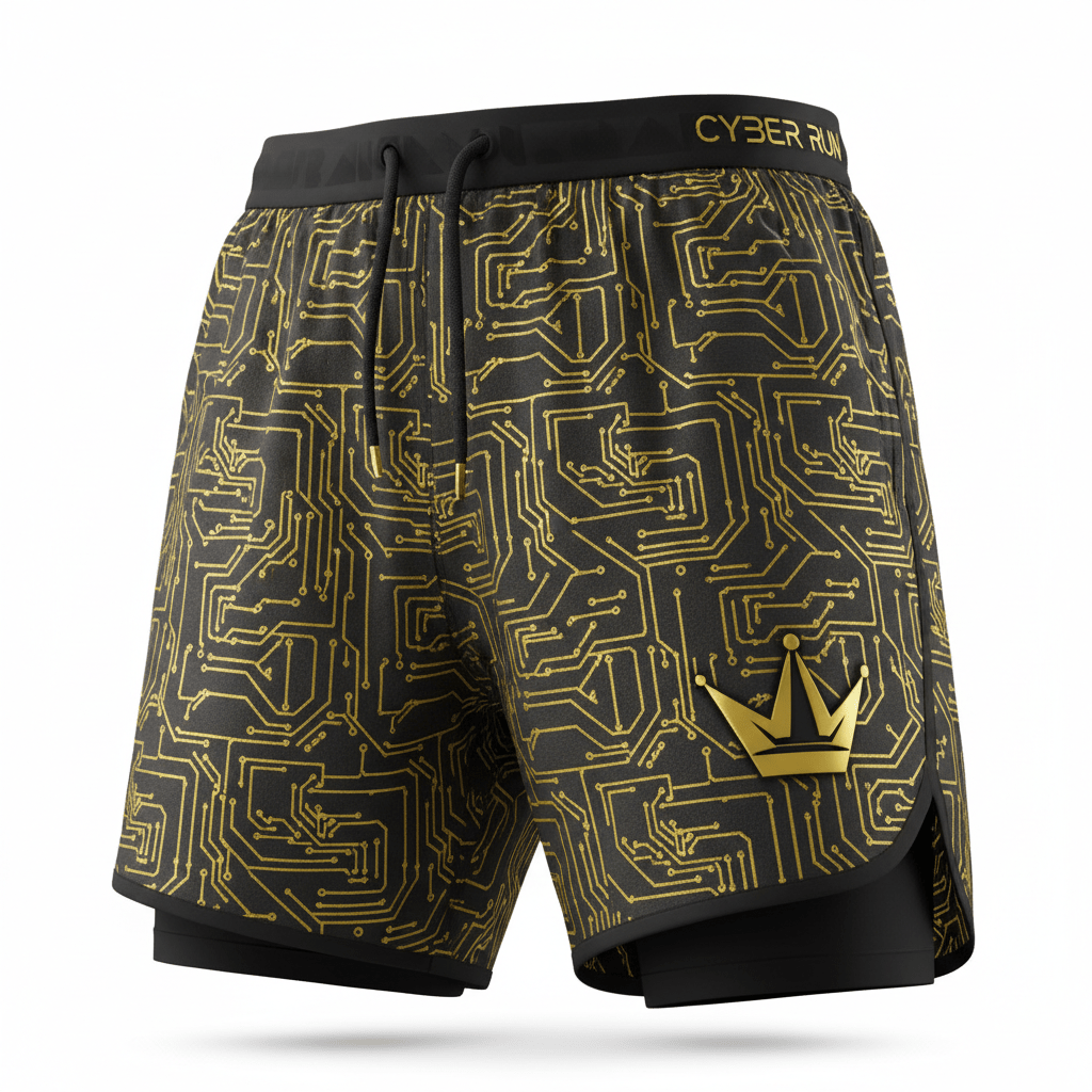 TITAN Cyber Gold Running Shorts — Crown SWAG Edition