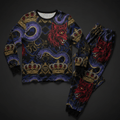 TITAN Crown Edition Tattoo Art Men's Winter Lounge Pajama Set - bold wolf serpent tattoo artwork on matte black modal