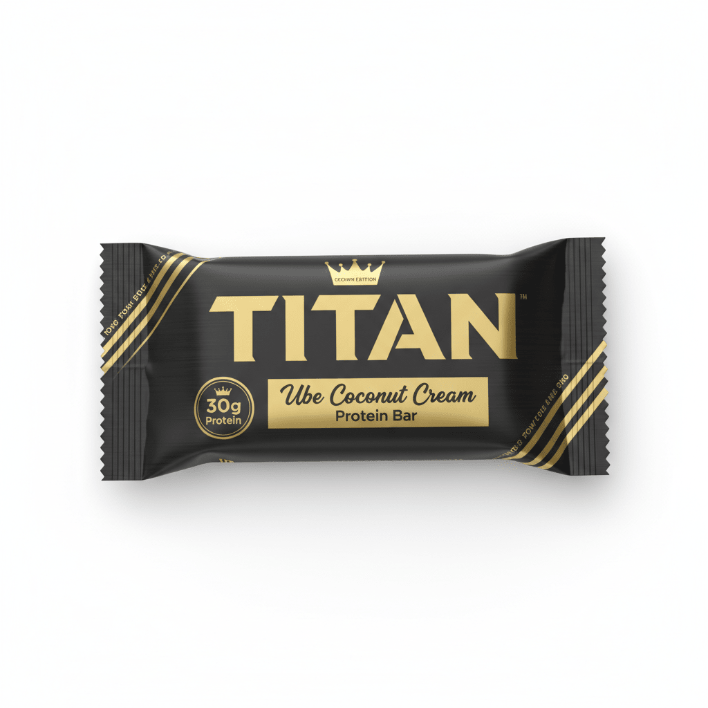 TITAN Ube Coconut Cream Protein Bar Crown Edition packaging