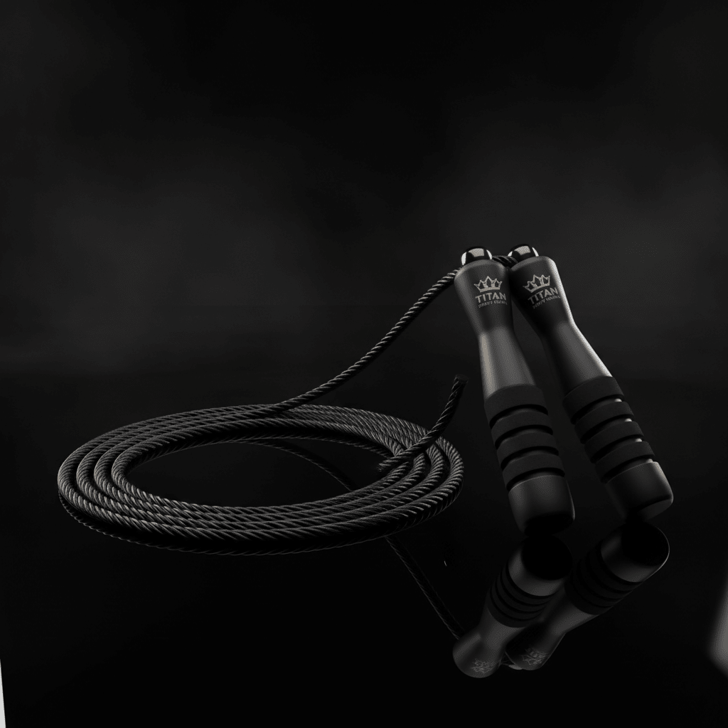 TITAN Speed Cable Skipping Rope Elite — matte black with gold crown logo