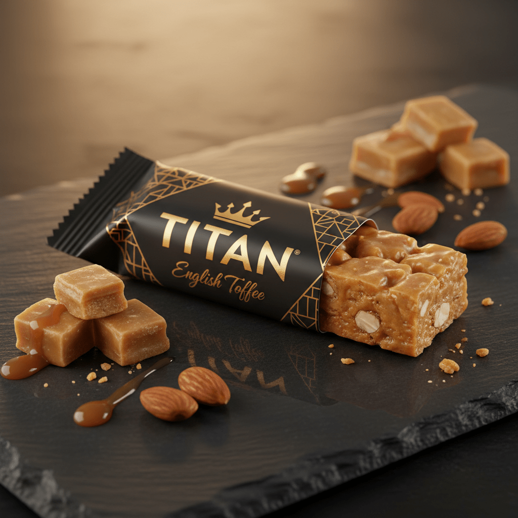 TITAN Vegan Protein Bar English Toffee Crown Edition — 20g protein premium product shot