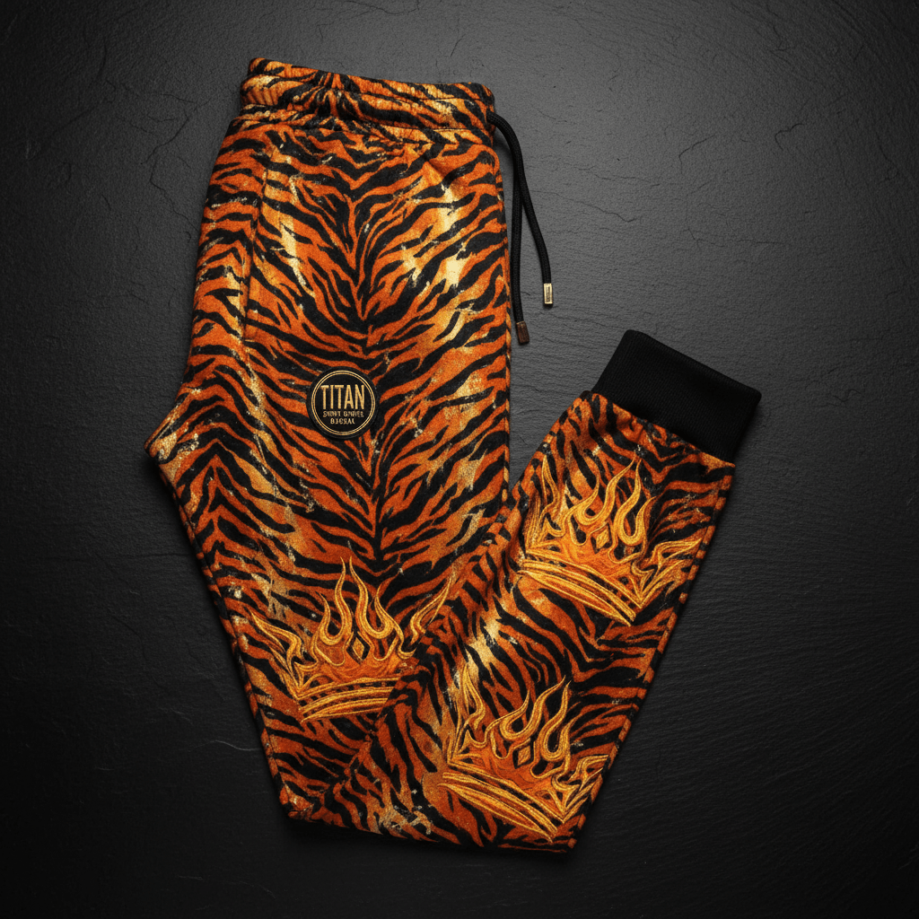 TITAN Men's Tiger Flame Crown Joggers flat lay