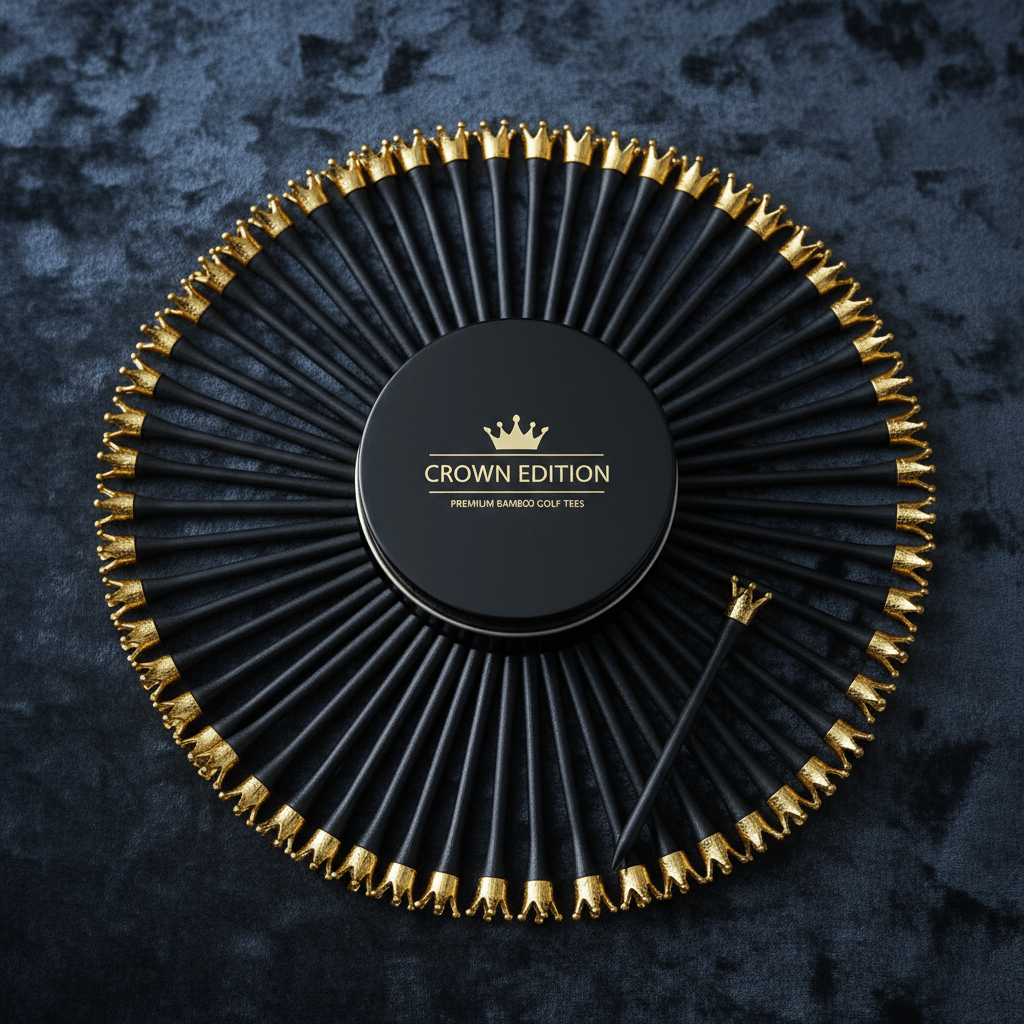 TITAN Golf Tee Set Crown Edition 50-pack matte black bamboo tees gold crown tips in Crown Edition tin