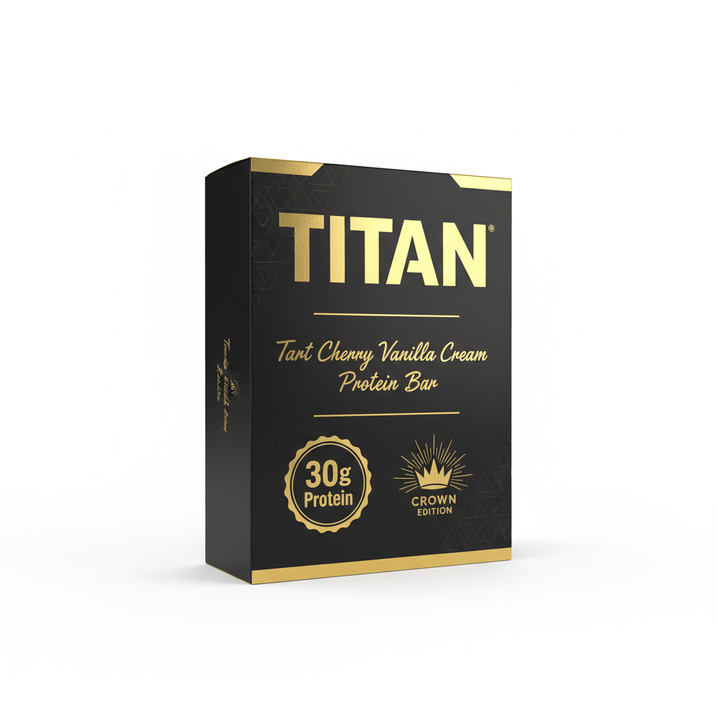 TITAN Tart Cherry Vanilla Cream Protein Bar Crown Edition packaging